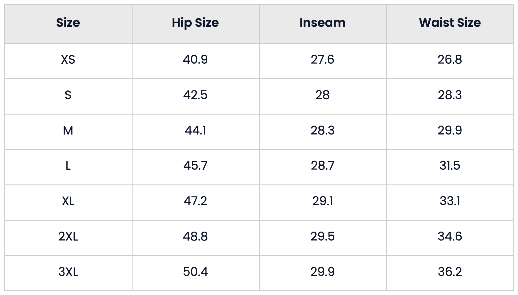 Size Chart for Pack of 3 Drawstring Casual Sports Pants for Men