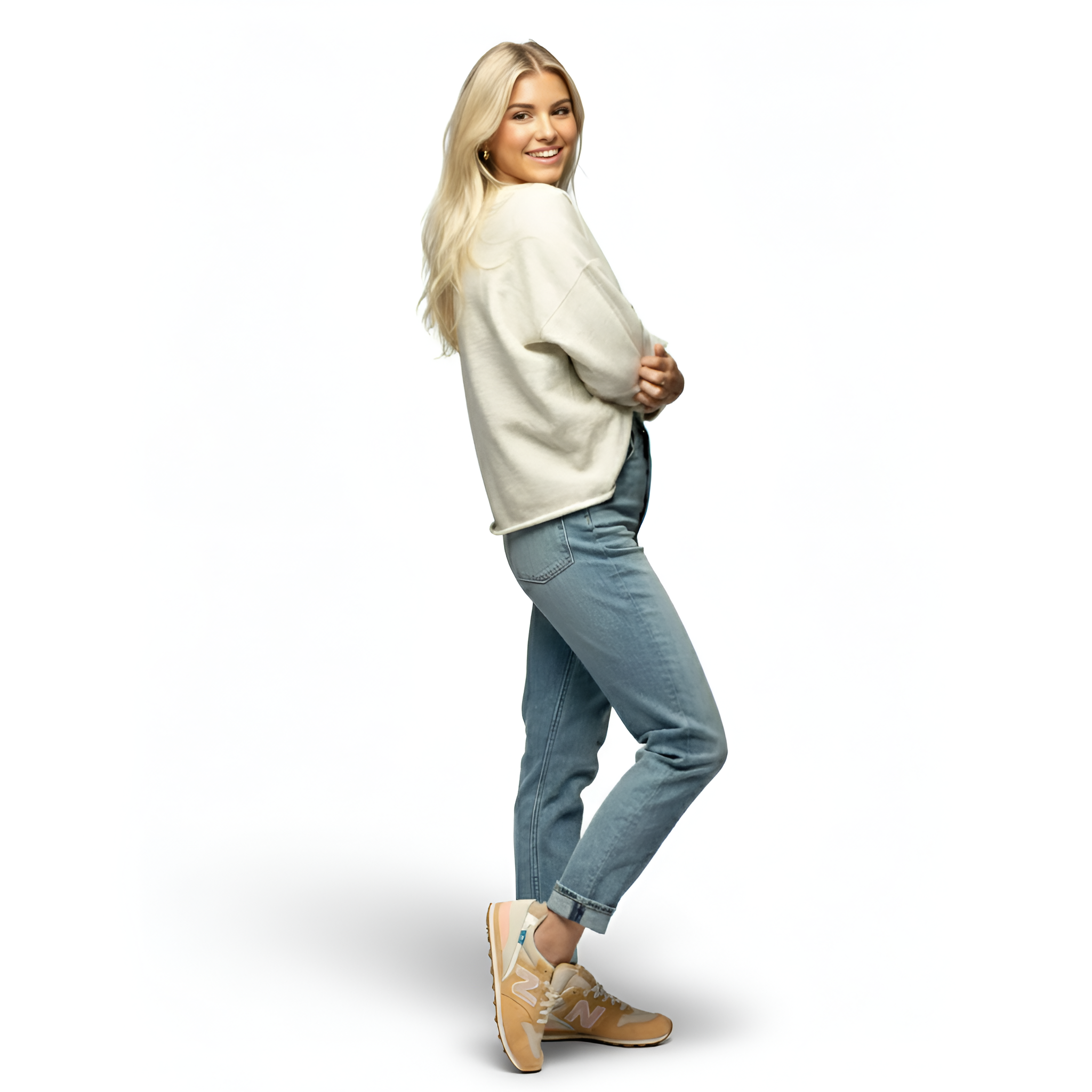 Women's High Rise Straight Jeans With Soft Stretch – pocket detail close-up