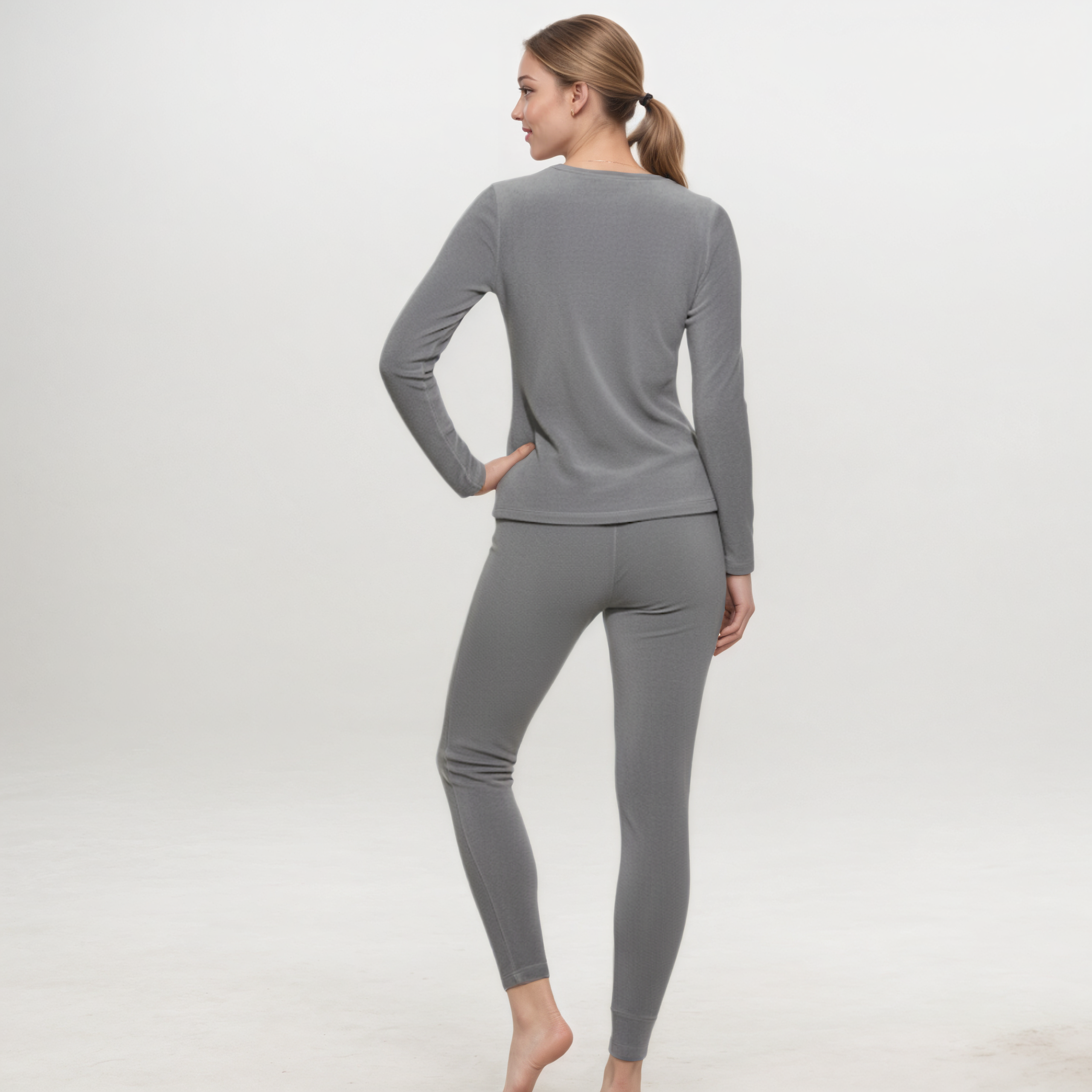 Women Fleece Lined Thermal Underwear Set Stretch Long Johns