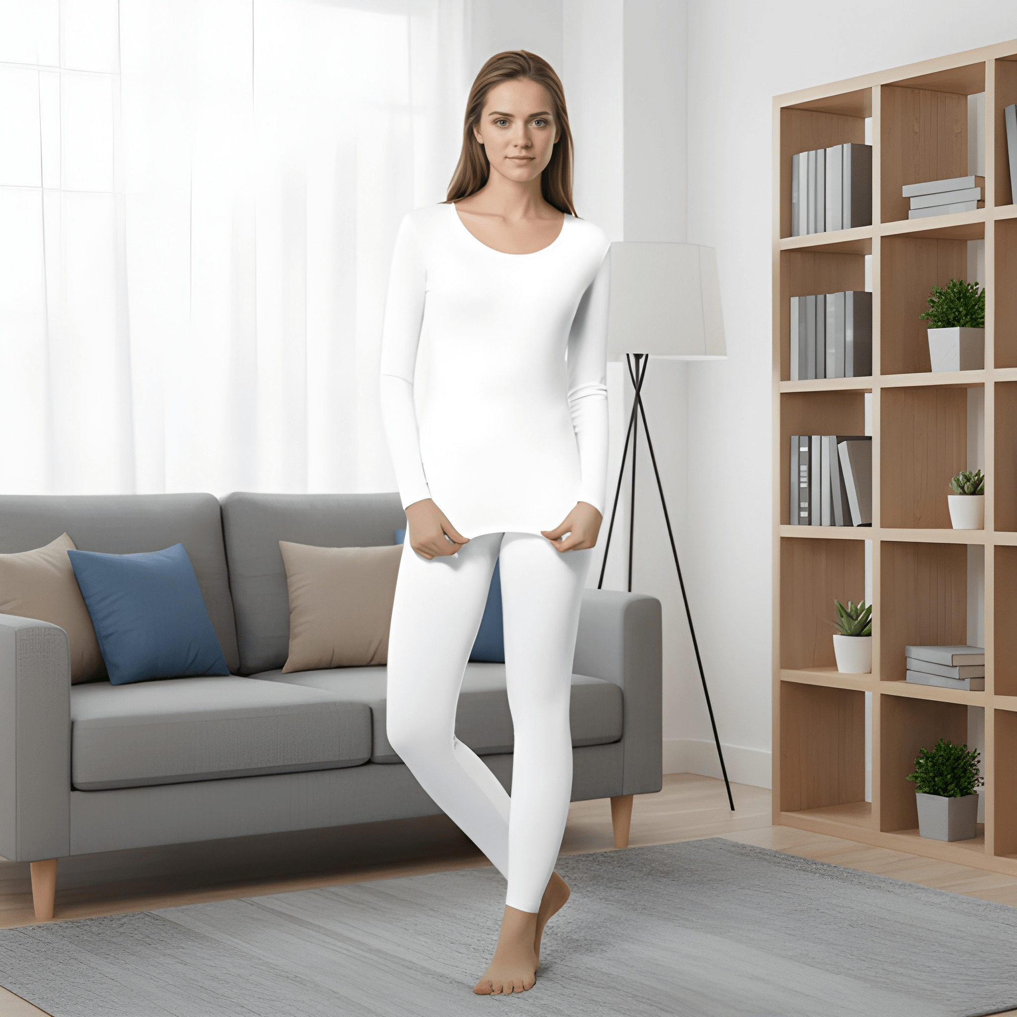 Fleece Lined Thermal Base Layer Underwear Set For Women – model wearing view