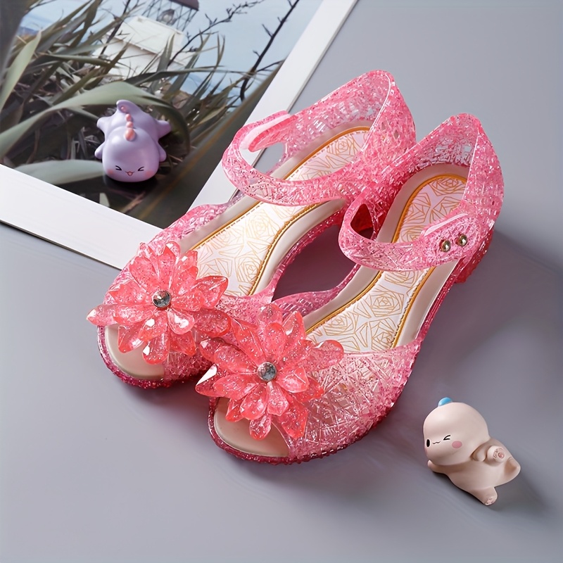 Sparkling Floral Jelly Sandals with Adjustable Strap for Girls