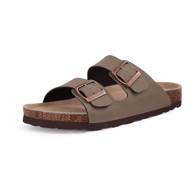 Cork Footbed Sandals With Adjustable Buckle And Non-Slip Sole