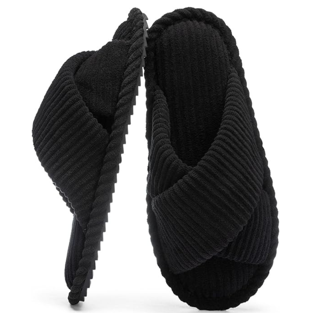 Womens Memory Foam Open Toe Crossband House Slides