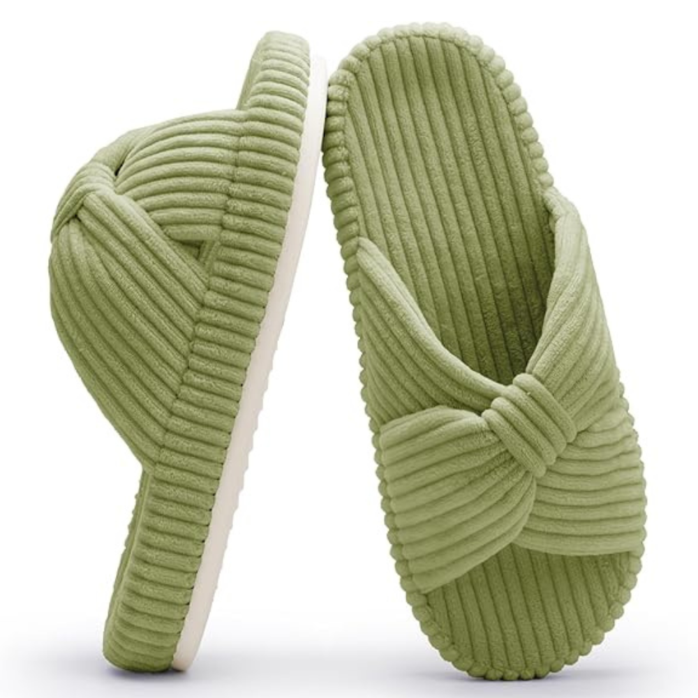 Women Memory Foam Corduroy Bow Crossband Slides