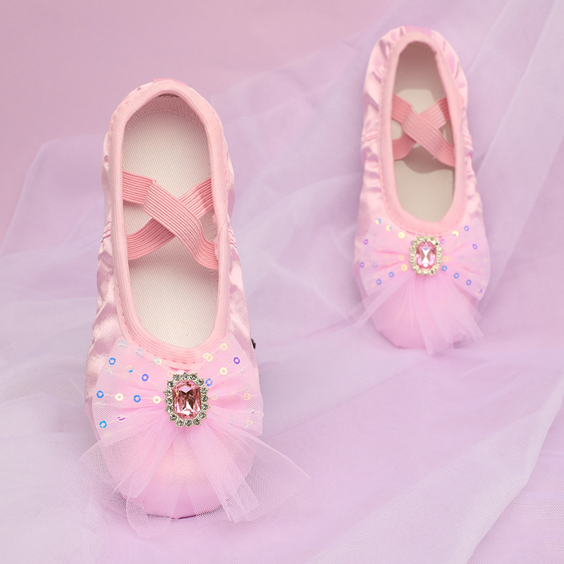 Sparkly Ballet Flats with Bow and Gem Detail for Girls
