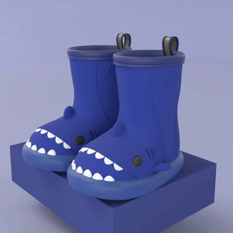 Shark Themed Rain Boots With Pull On Tabs