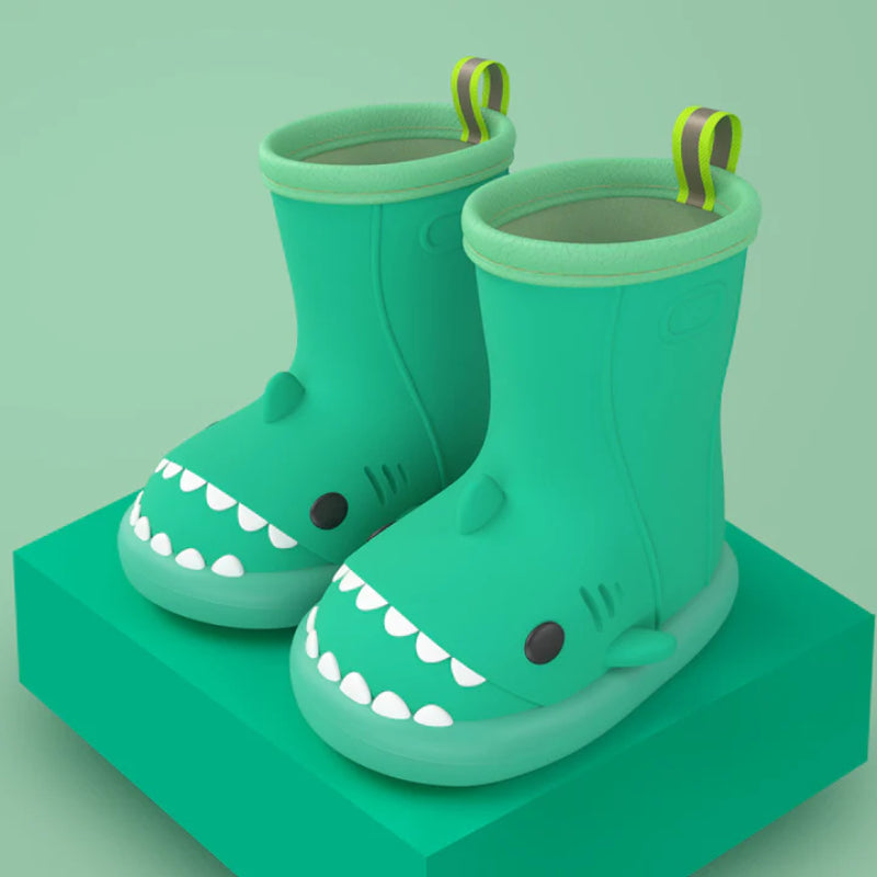 Shark Themed Rain Boots With Pull On Tabs