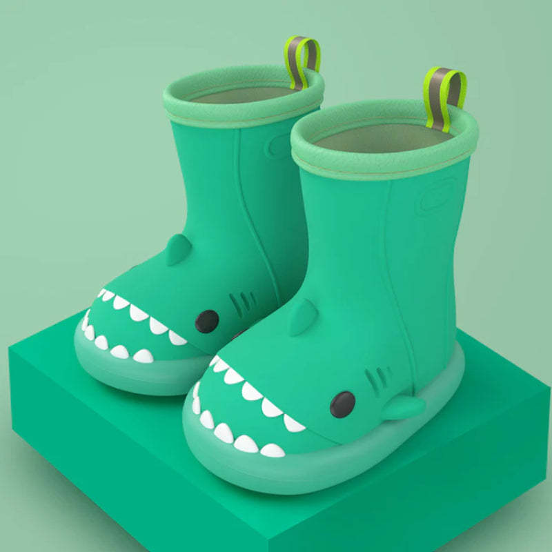 Shark Themed Rain Boots With Pull On Tabs