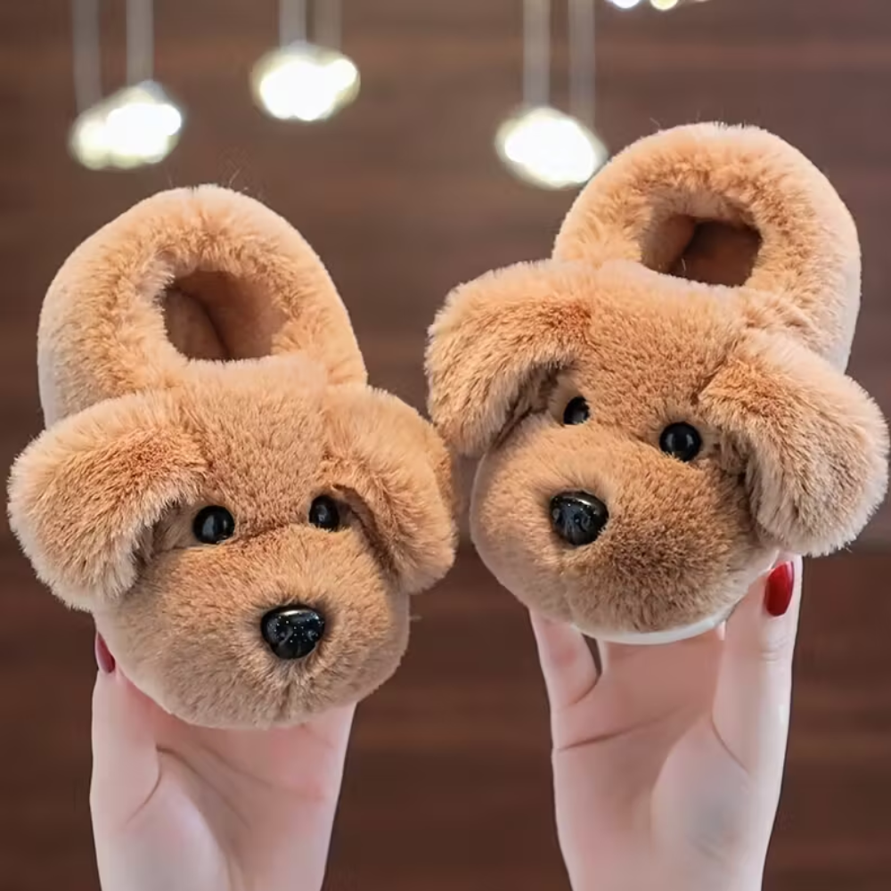 Soft Dog Plush Slip On Slippers For Kids With Warm Winter Design