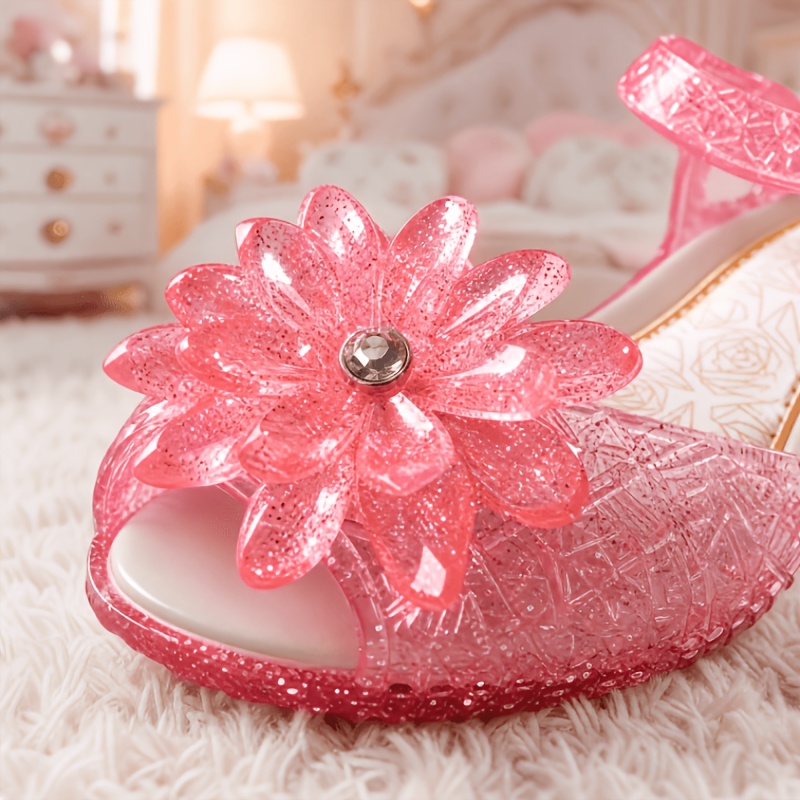 Sparkling Floral Jelly Sandals with Adjustable Strap for Girls