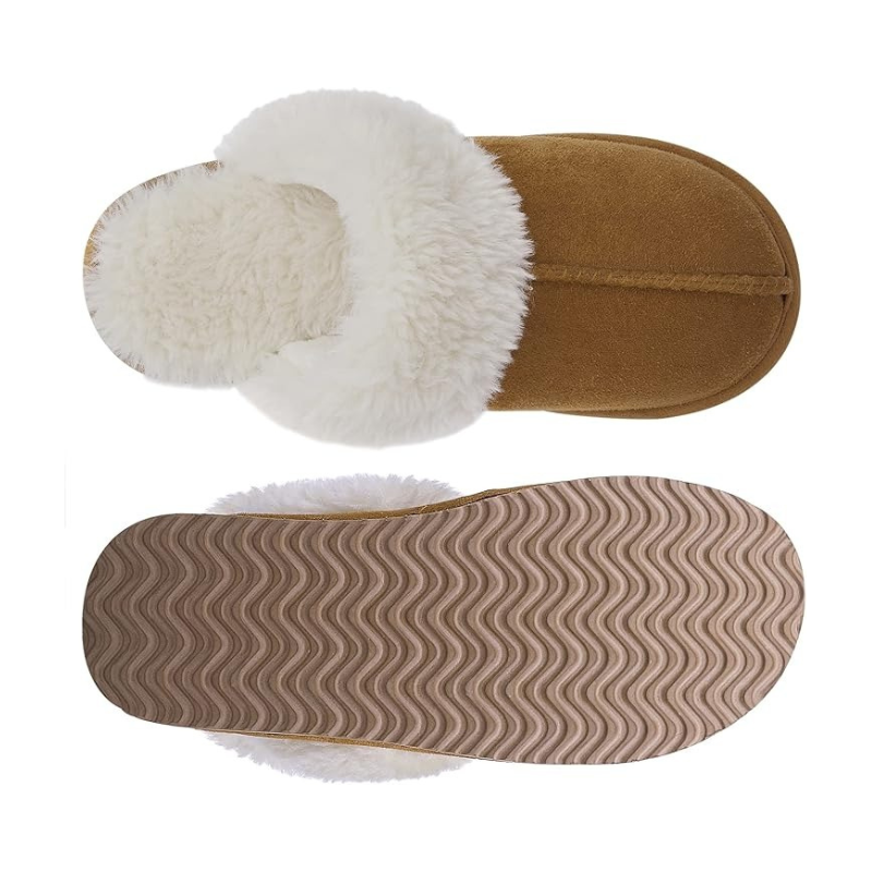 Fuzzy Pull On Slippers With Memory Foam