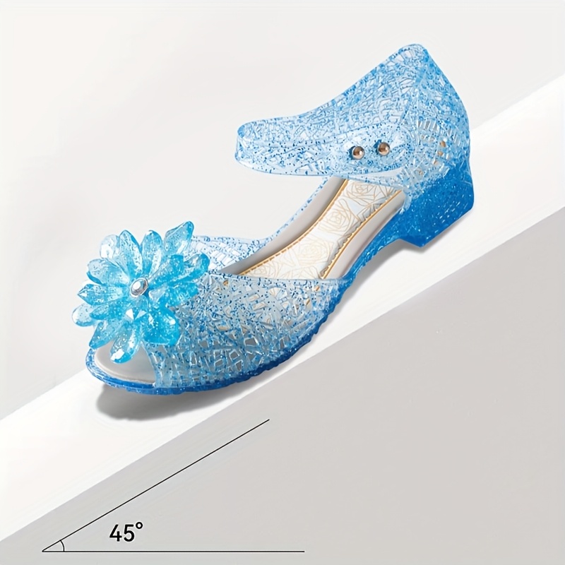 Sparkling Floral Jelly Sandals with Adjustable Strap for Girls