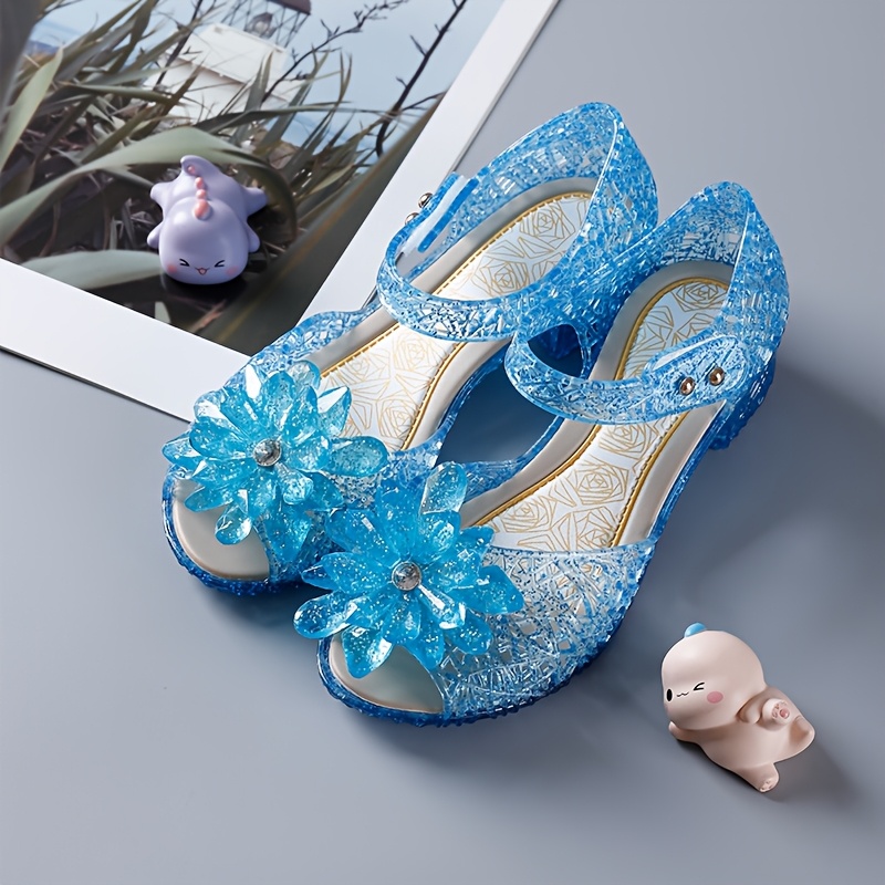Sparkling Floral Jelly Sandals with Adjustable Strap for Girls