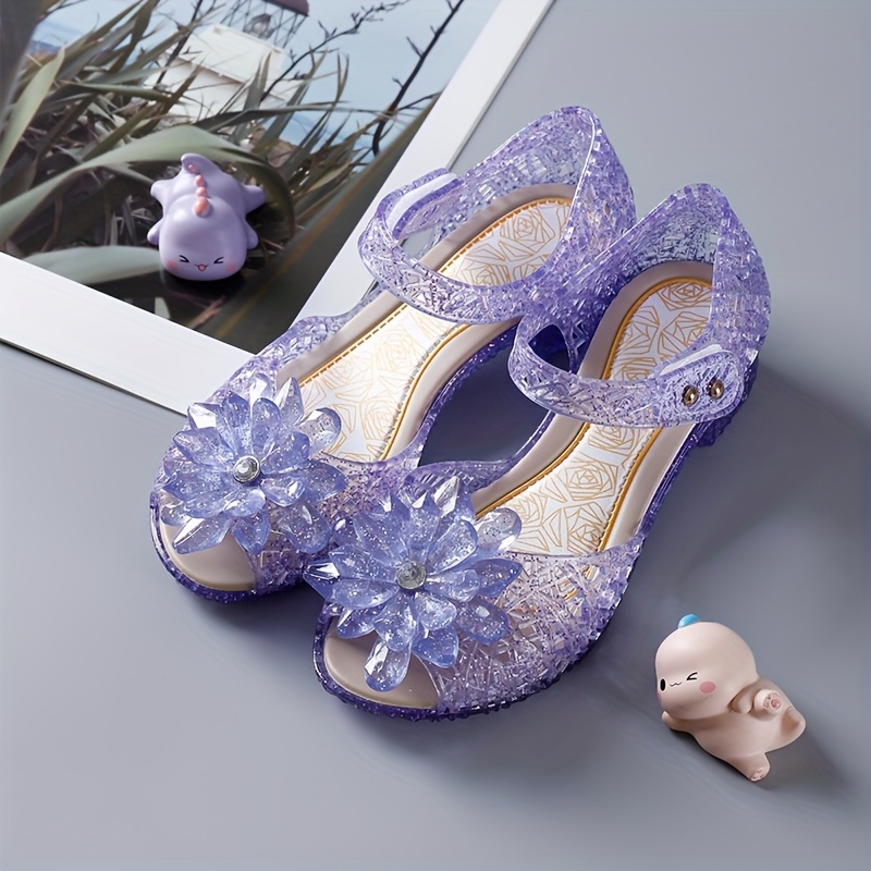 Sparkling Floral Jelly Sandals with Adjustable Strap for Girls