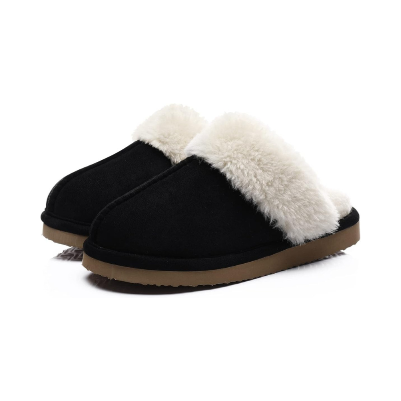 Fuzzy Pull On Slippers With Memory Foam