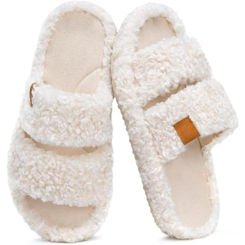 Women Memory Foam Fuzzy Open Toe House Slippers