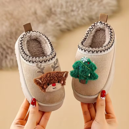 Christmas Reindeer Slip On Slippers With Plush Warm Winter Lining