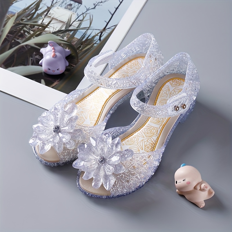 Sparkling Floral Jelly Sandals with Adjustable Strap for Girls