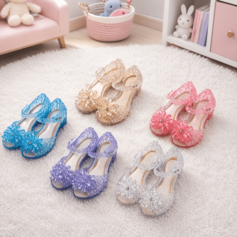 Sparkling Floral Jelly Sandals with Adjustable Strap for Girls