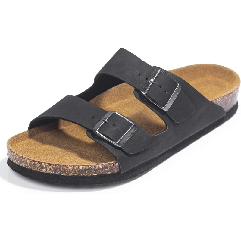 Arch Support Slides with Adjustable Buckle Straps and Cork Footbed