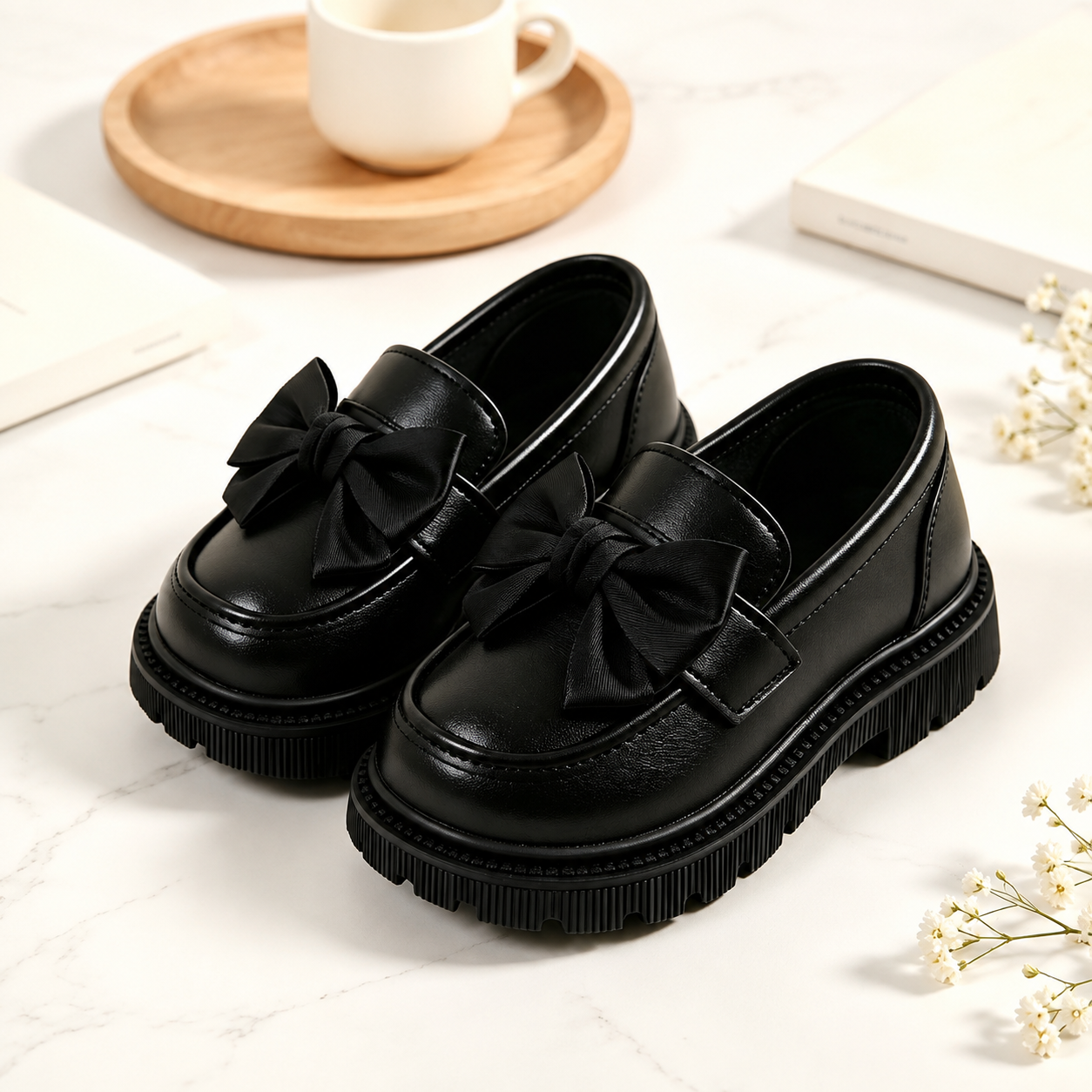 Thick Sole Daily Wear Comfy Loafers With Large Bow For Kids