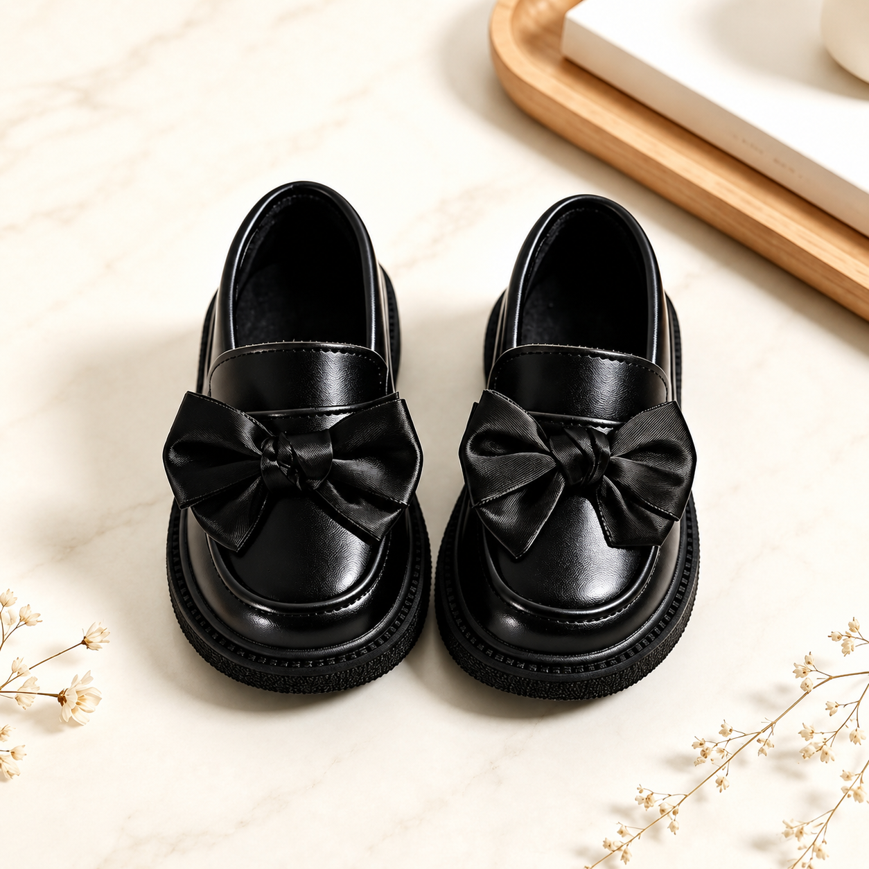 Thick Sole Daily Wear Comfy Loafers With Large Bow For Kids