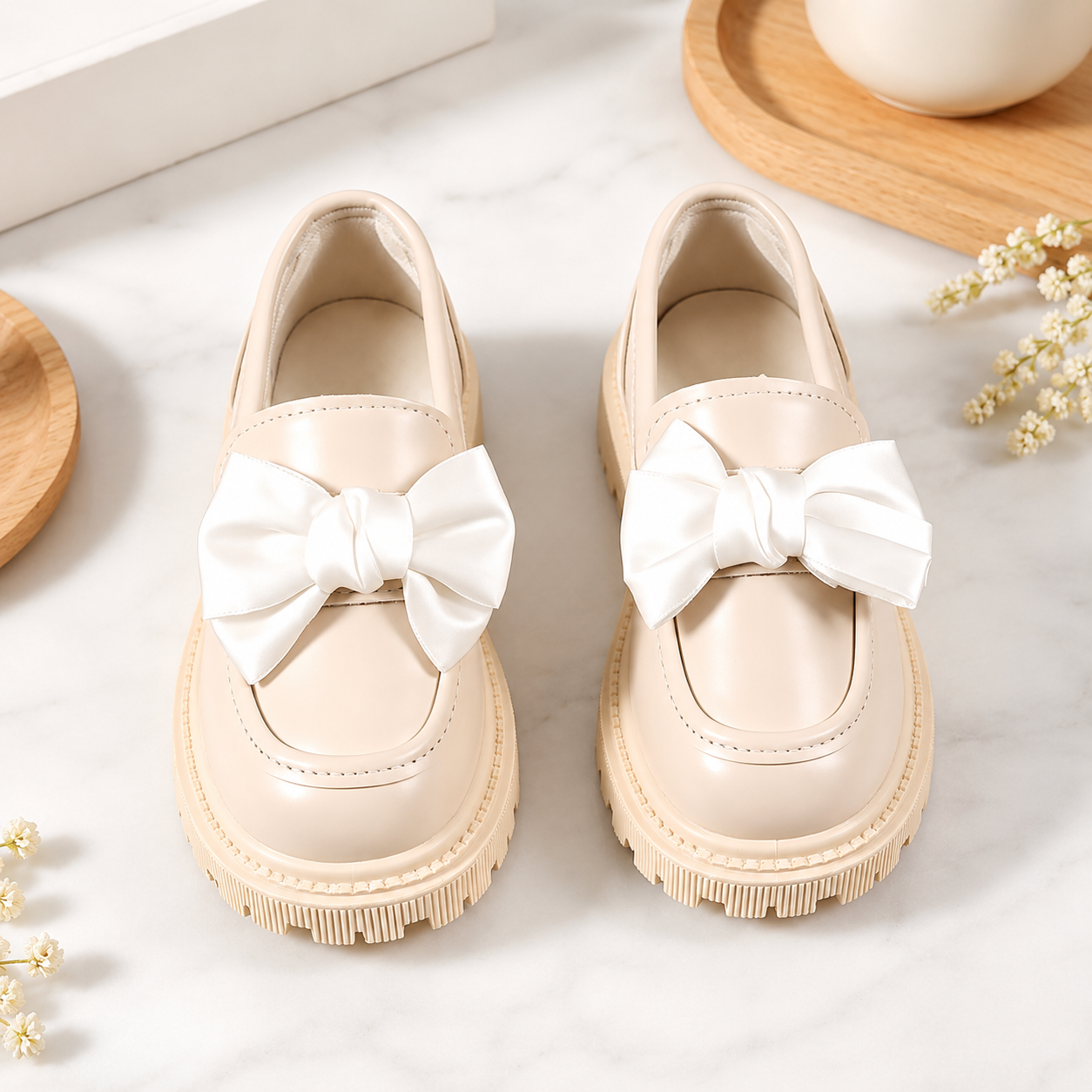 Thick Sole Daily Wear Comfy Loafers With Large Bow For Kids