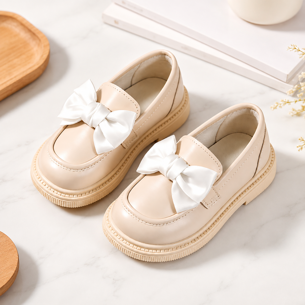 Thick Sole Daily Wear Comfy Loafers With Large Bow For Kids