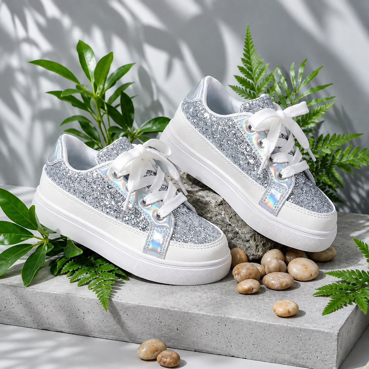 Casual Flat Party Wear Shiny Sneakers For Girls