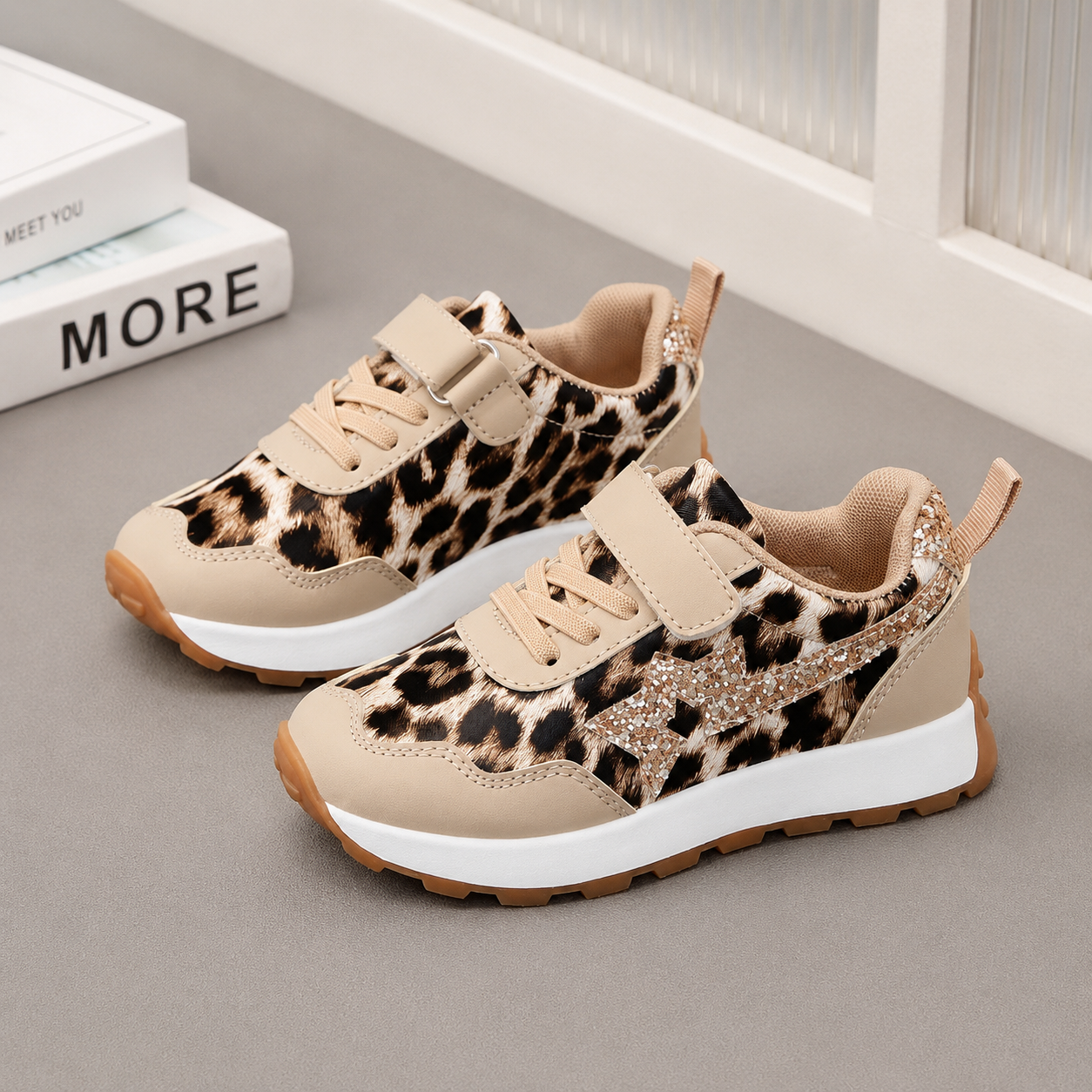 Leopard Print All Seasons Outdoor Sports Shoes For Girls