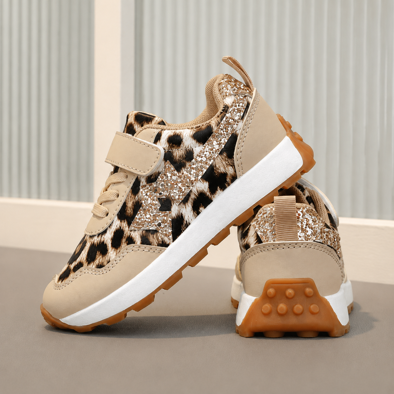 Leopard Print All Seasons Outdoor Sports Shoes For Girls