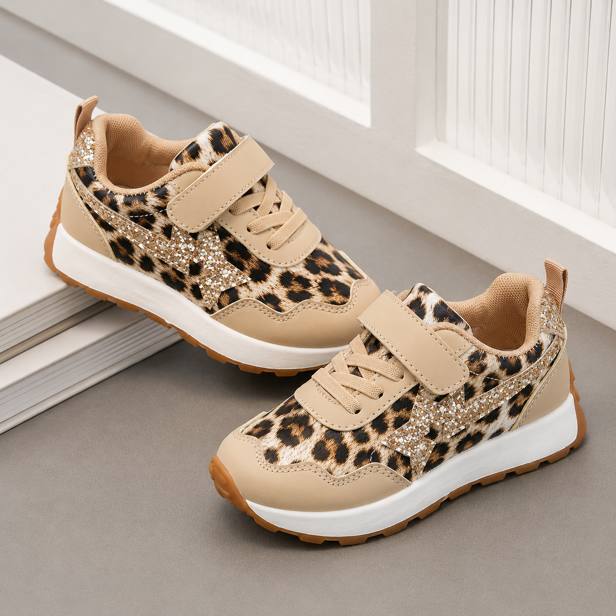 Leopard Print All Seasons Outdoor Sports Shoes For Girls