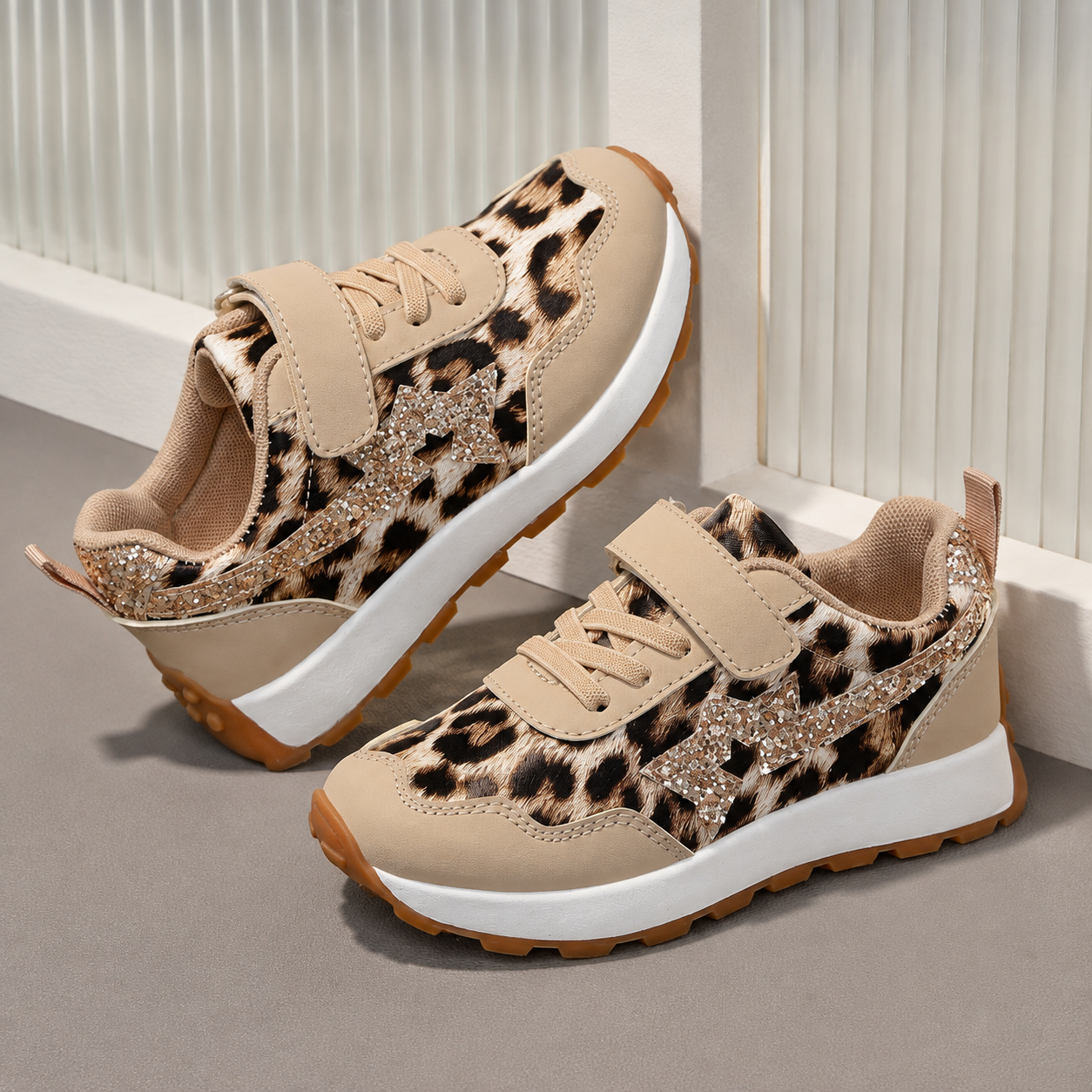 Leopard Print All Seasons Outdoor Sports Shoes For Girls