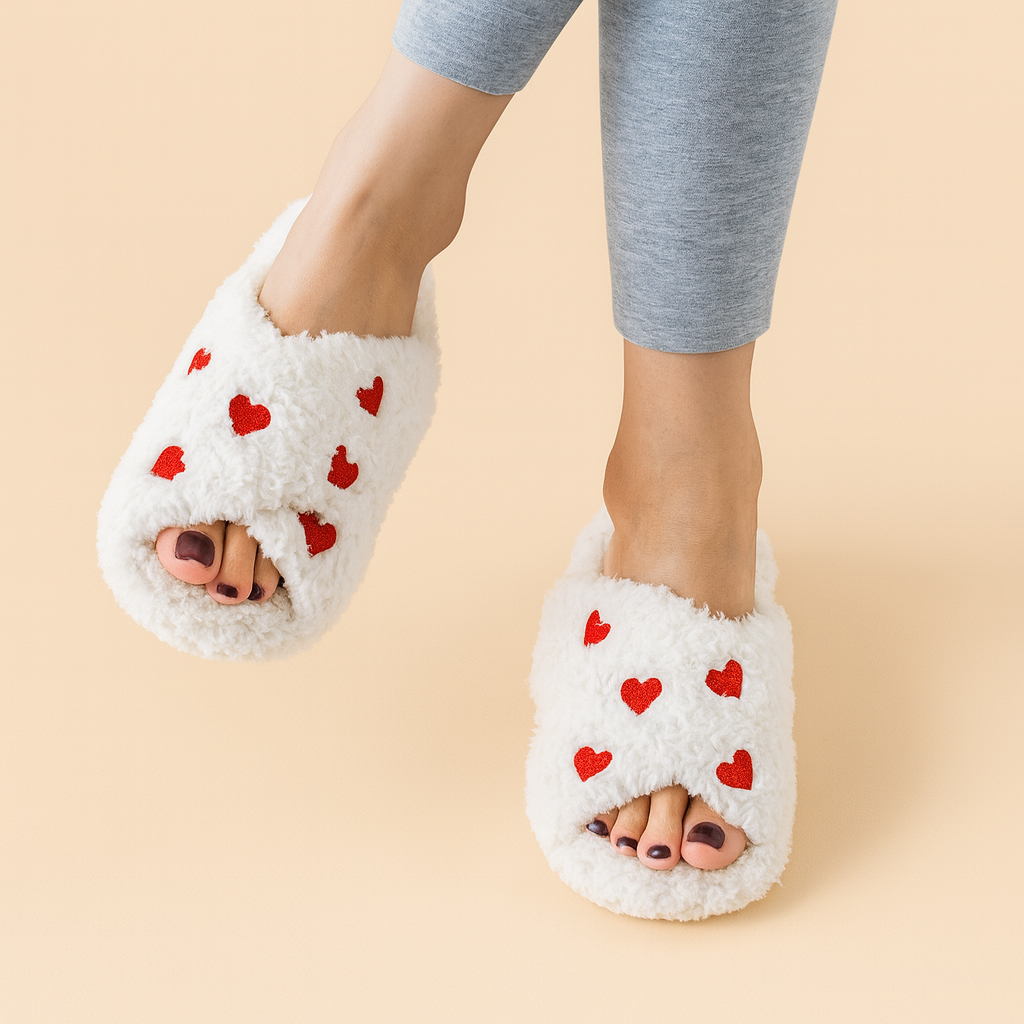 Women Fuzzy Memory Foam Cross Band Cozy Slipper