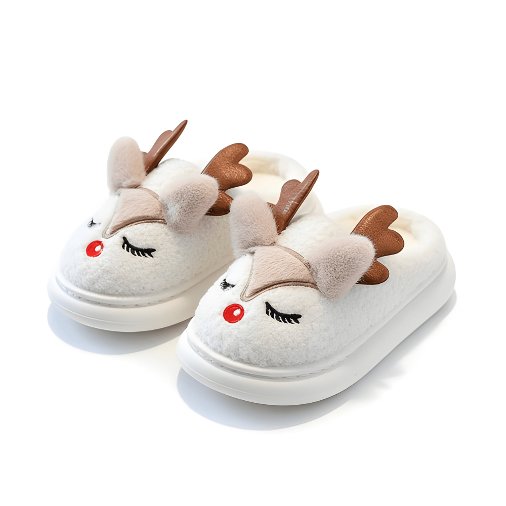 Reindeer Plush Slip On Slippers For Kids With Cozy Winter Design