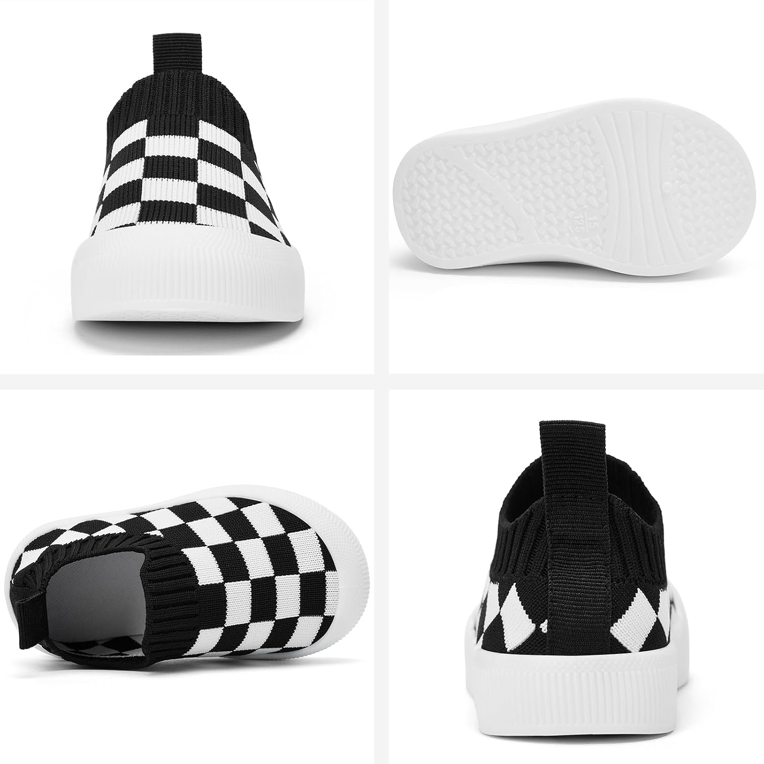 Checkered Knit Slip On Sneakers with Pull Tab for Kids