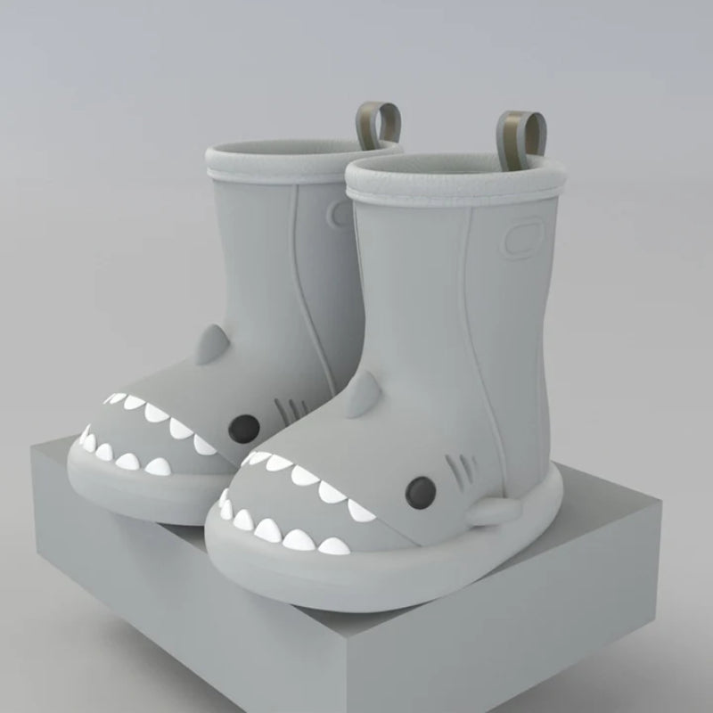 Shark Themed Rain Boots With Pull On Tabs