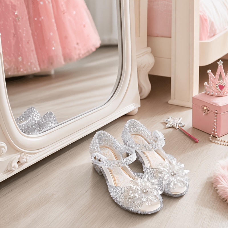 Sparkling Floral Jelly Sandals with Adjustable Strap for Girls