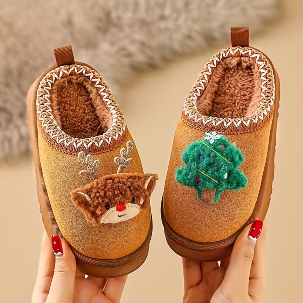 Christmas Reindeer Slip On Slippers With Plush Warm Winter Lining