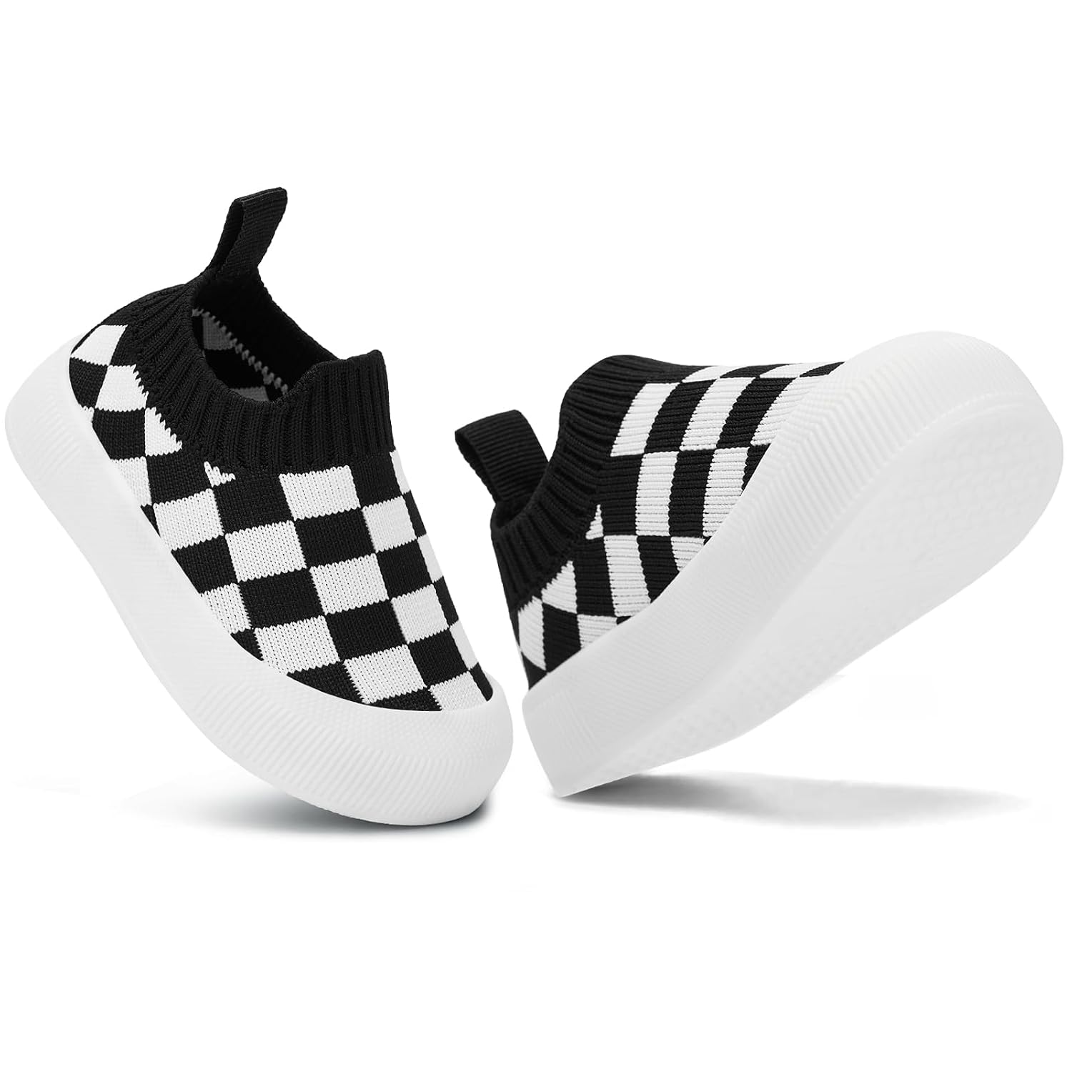 Checkered Knit Slip On Sneakers with Pull Tab for Kids