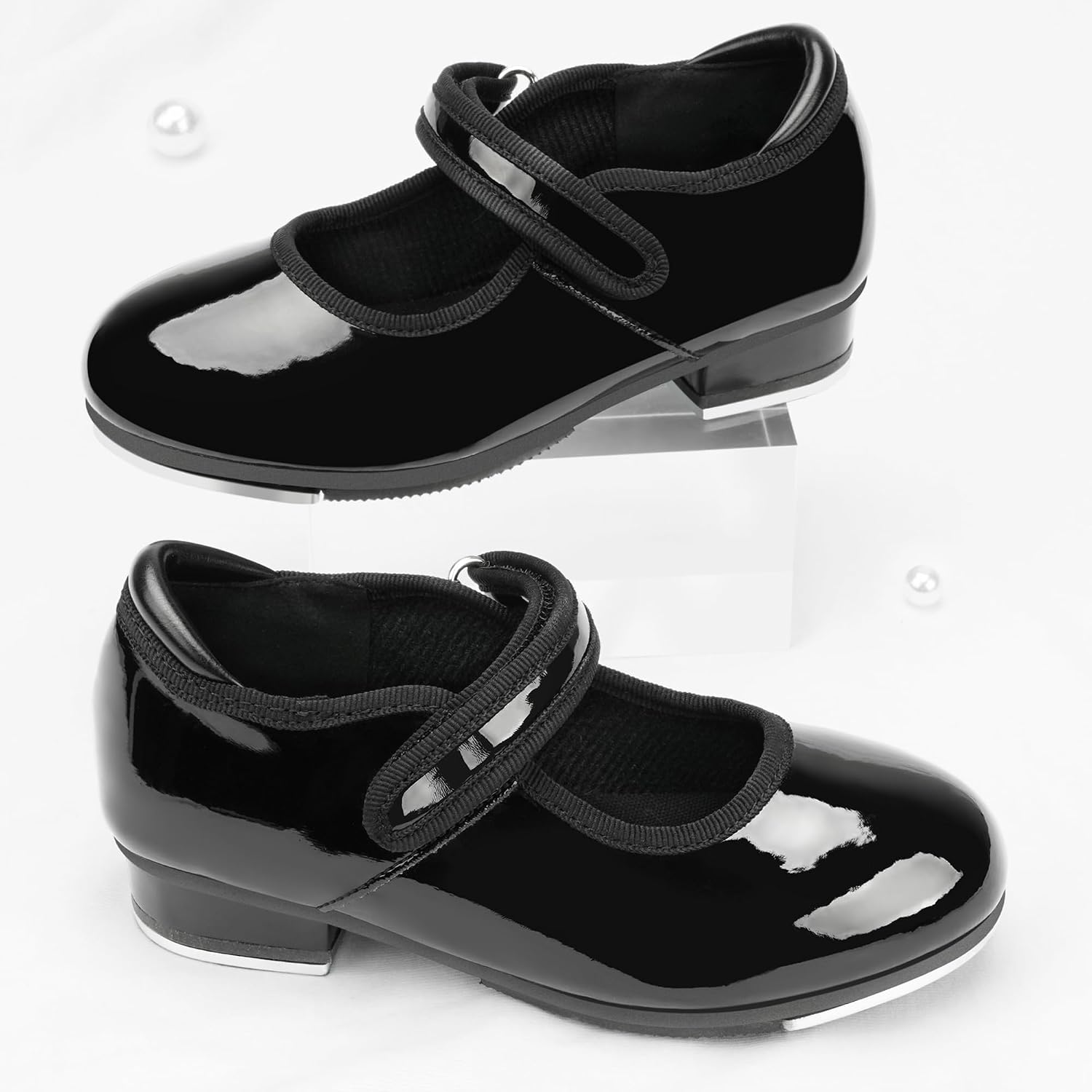 Classic Patent Tap Dance Shoes with Adjustable Strap for Girls