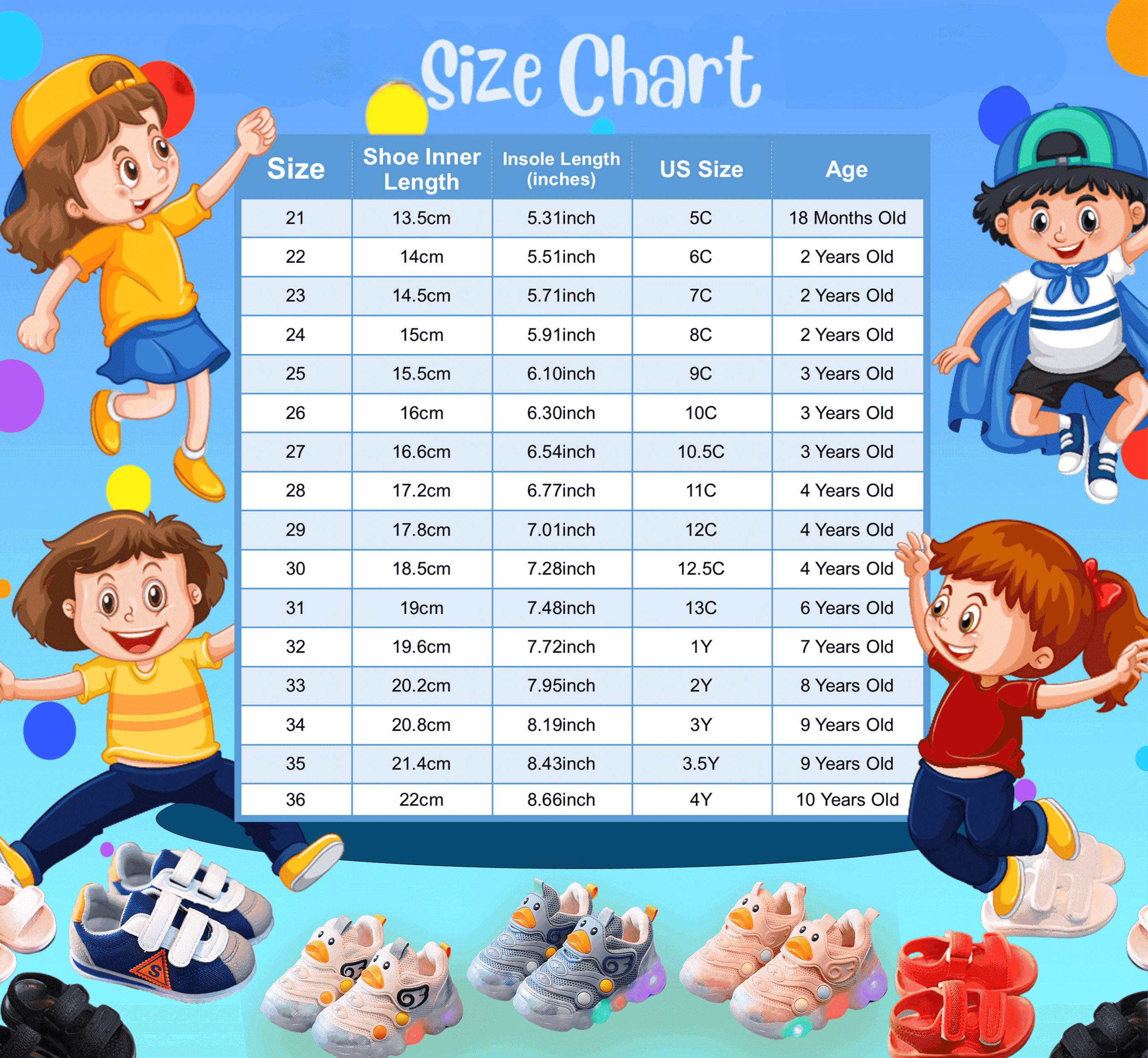 Toddler sneaker size chart