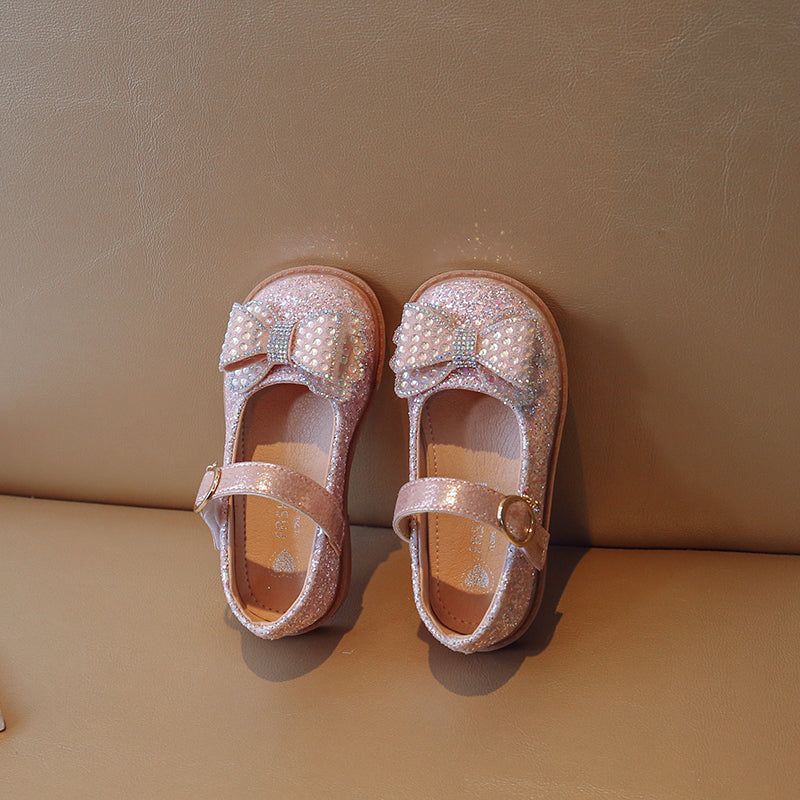 Elegant Sequin Bowtie Kids Soft Soled Shoes