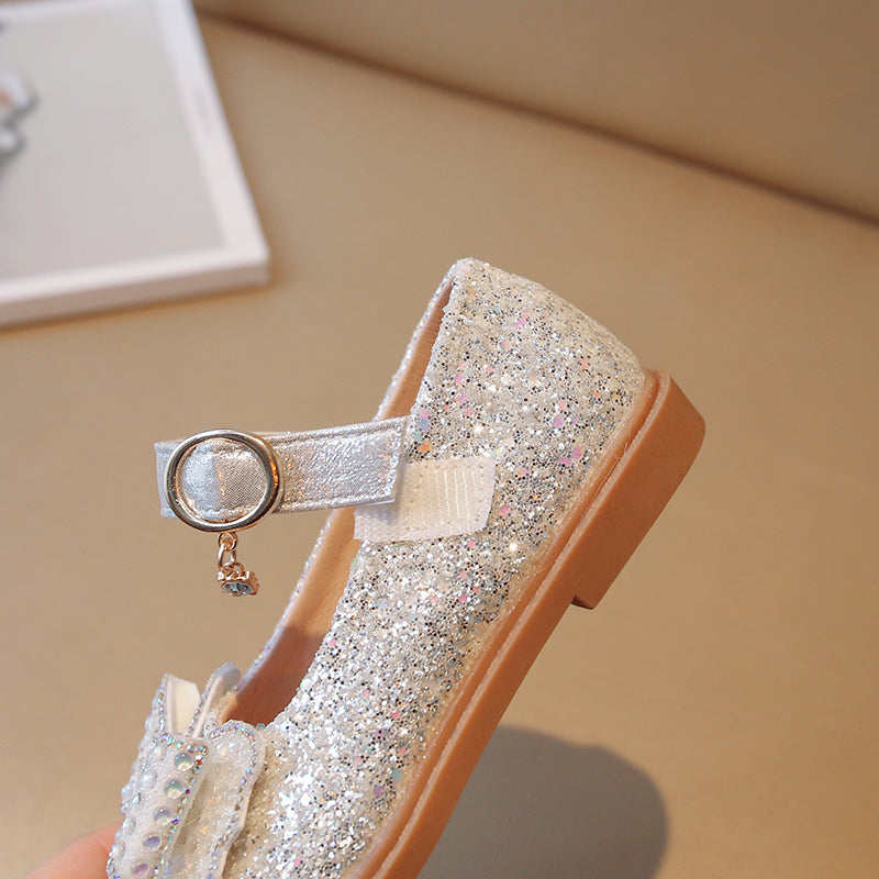 Elegant Sequin Bowtie Kids Soft Soled Shoes