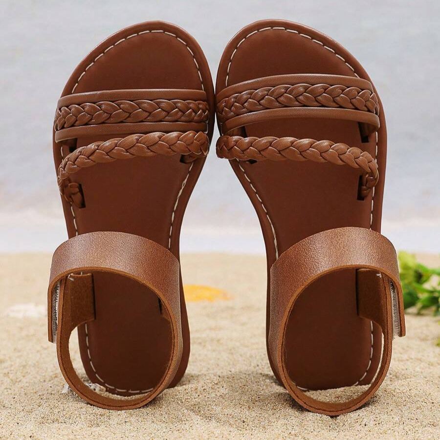 Woven Roman Style Thick Elastic Band Design Outdoor Sandals For Girls