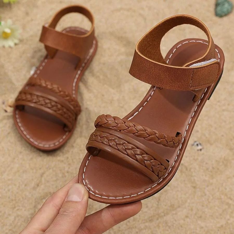 Woven Roman Style Thick Elastic Band Design Outdoor Sandals For Girls