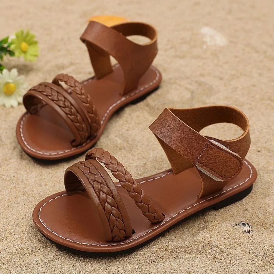 Woven Roman Style Thick Elastic Band Design Outdoor Sandals For Girls