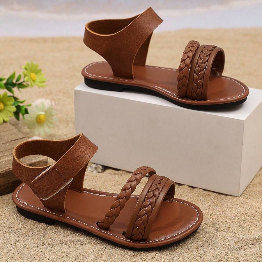 Woven Roman Style Thick Elastic Band Design Outdoor Sandals For Girls