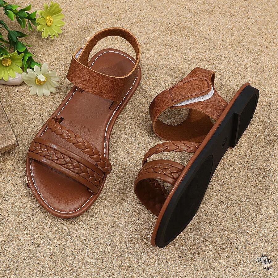 Woven Roman Style Thick Elastic Band Design Outdoor Sandals For Girls