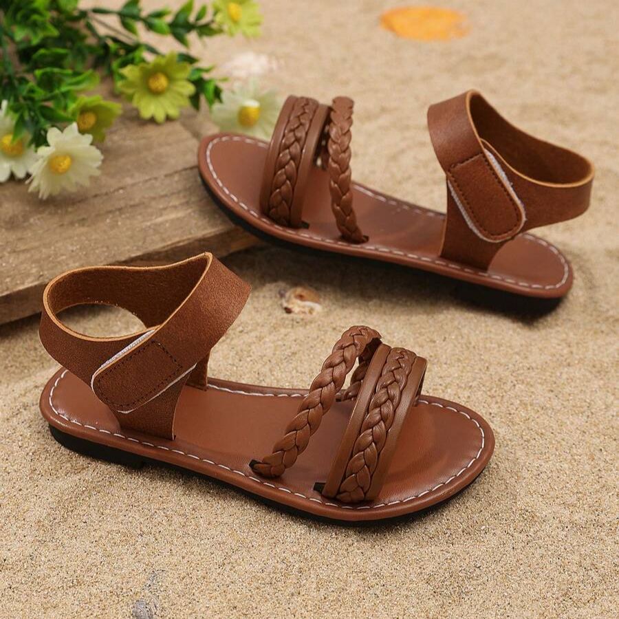 Woven Roman Style Thick Elastic Band Design Outdoor Sandals For Girls